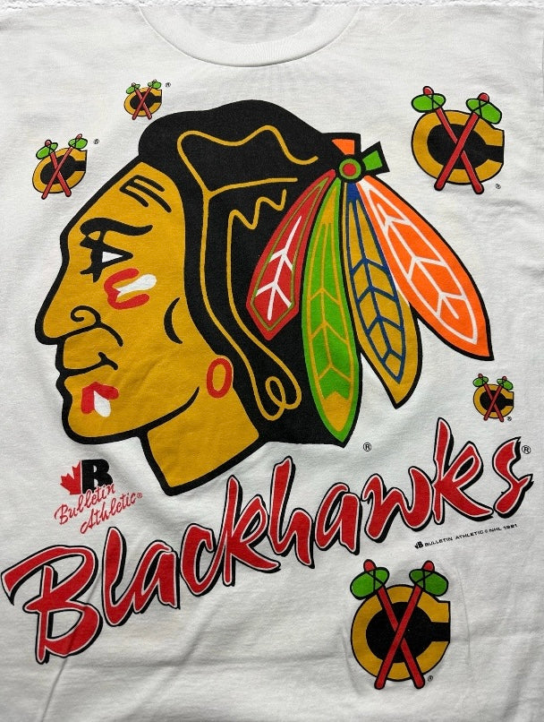 Chicago Blackhawks All Over Print Bulletin Athletic 1991 T-Shirt (XL)