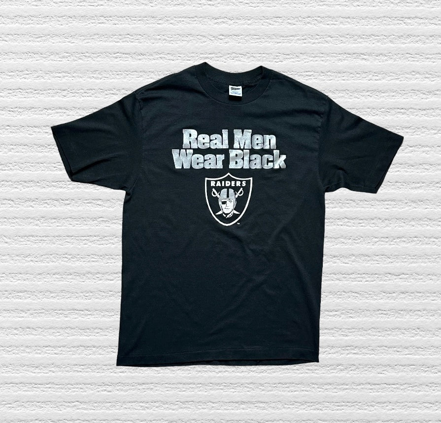 Vintage 80s Oakland Raiders Real Men Wear Black Tshirt Fits Medium (M)