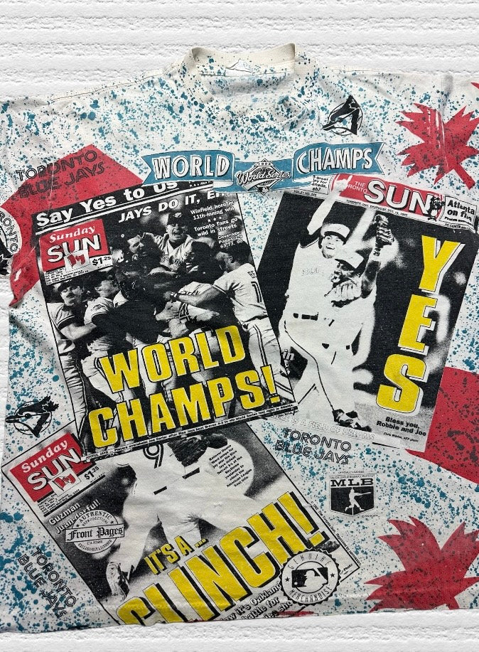 Toronto Blue Jays 1992 World Series Champions Vintage All Over Print T-Shirt (L)