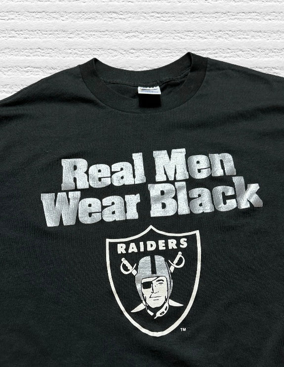 Vintage 80s Oakland Raiders Real Men Wear Black Tshirt Fits Medium (M)