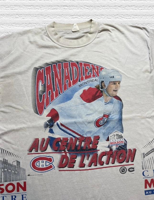 Vintage 90s Montreal Canadiens Bulletin All Over Print T-Shirt (XL)