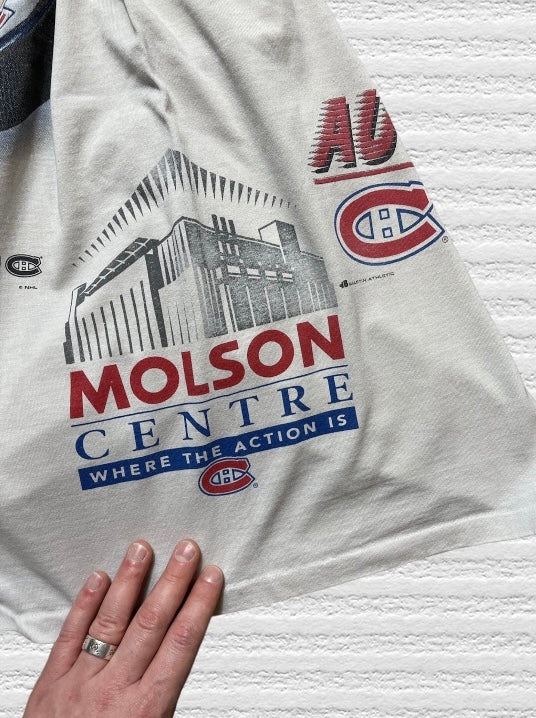 Vintage 90s Montreal Canadiens Bulletin All Over Print T-Shirt (XL)