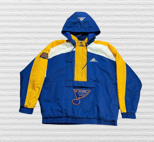 Vintage 90s St. Louis Blues Apex One Quilted 1/4 Zip Bomber Jacket Size Large (L)