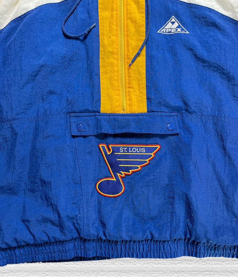 Vintage 90s St. Louis Blues Apex One Quilted 1/4 Zip Bomber Jacket Size Large (L)